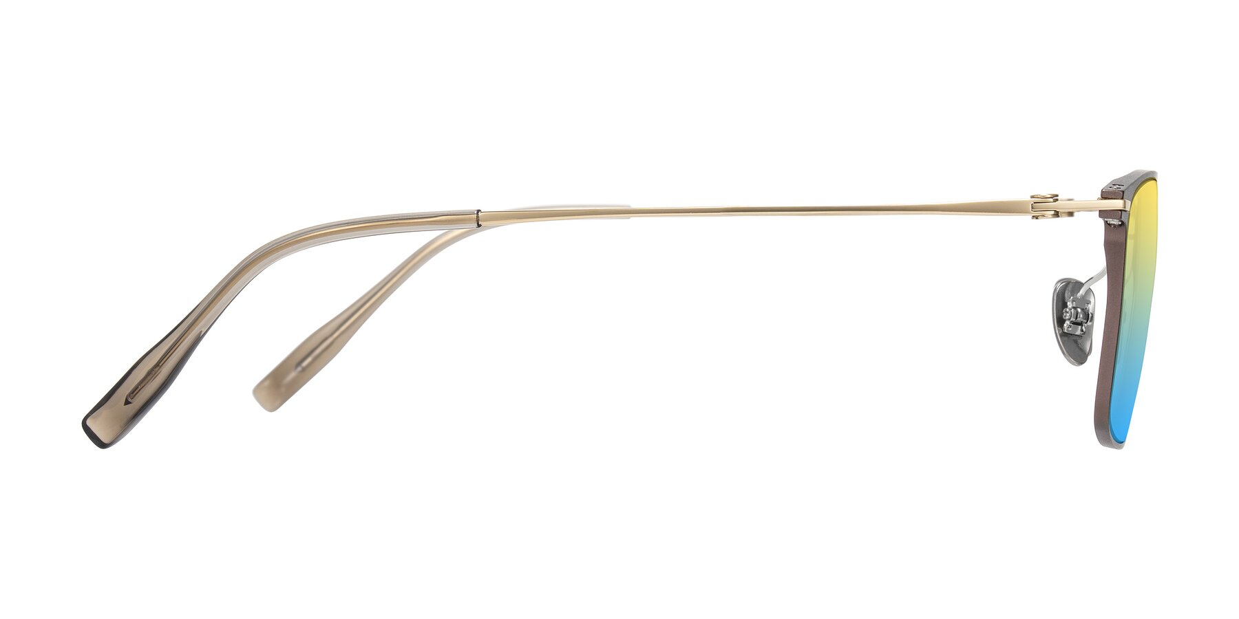 Side of Ayla in Brown/Gold with Yellow / Blue Gradient Lenses