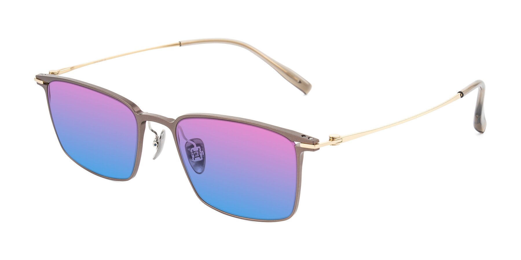 Angle of Ayla in Brown/Gold with Pink / Blue Gradient Lenses