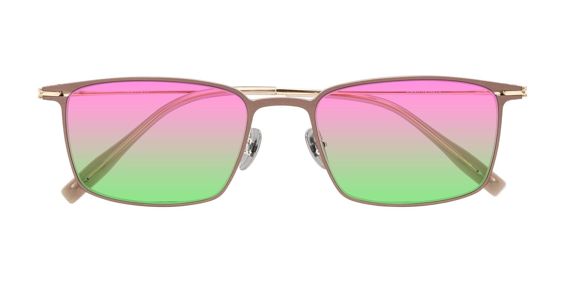 Folded Front of Ayla in Brown/Gold with Pink / Green Gradient Lenses