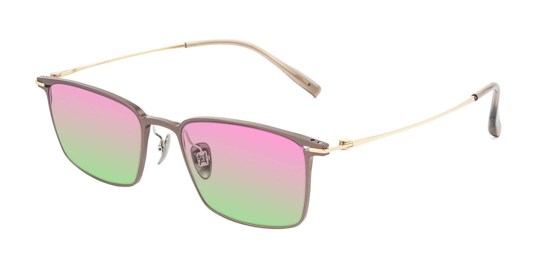 Angle of Ayla in Brown/Gold with Pink / Green Gradient Lenses