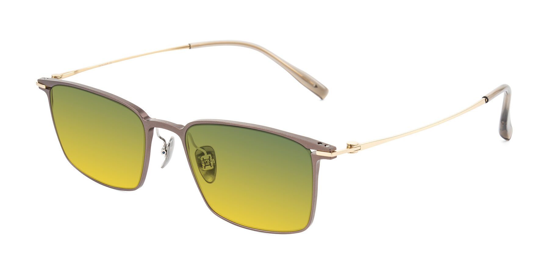 Angle of Ayla in Brown/Gold with Green / Yellow Gradient Lenses
