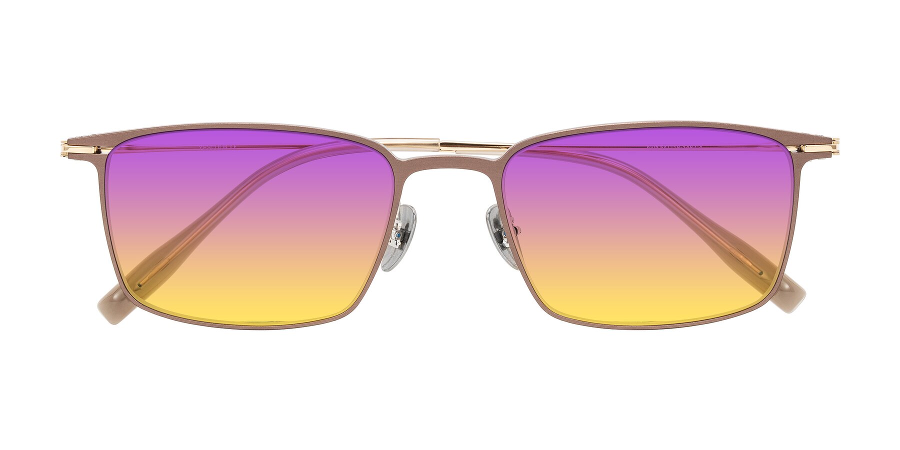 Folded Front of Ayla in Brown/Gold with Purple / Yellow Gradient Lenses