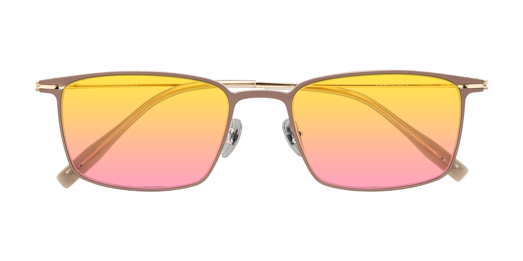 Folded Front of Ayla in Brown/Gold with Yellow / Pink Gradient Lenses