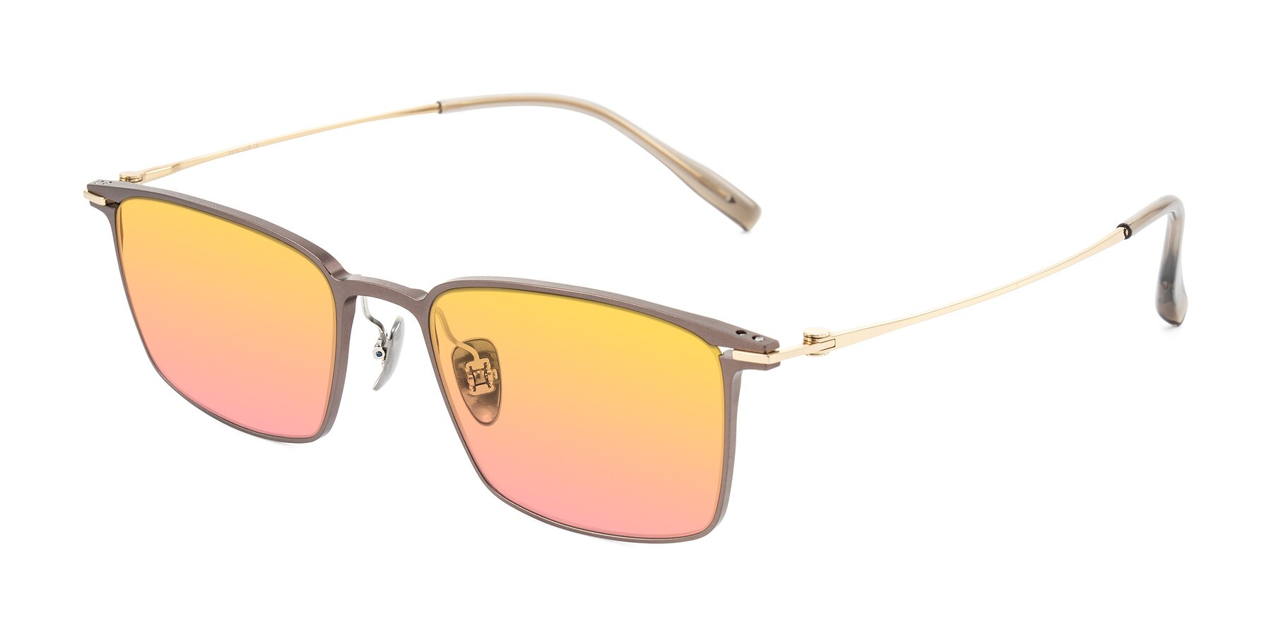 Angle of Ayla in Brown/Gold with Yellow / Pink Gradient Lenses