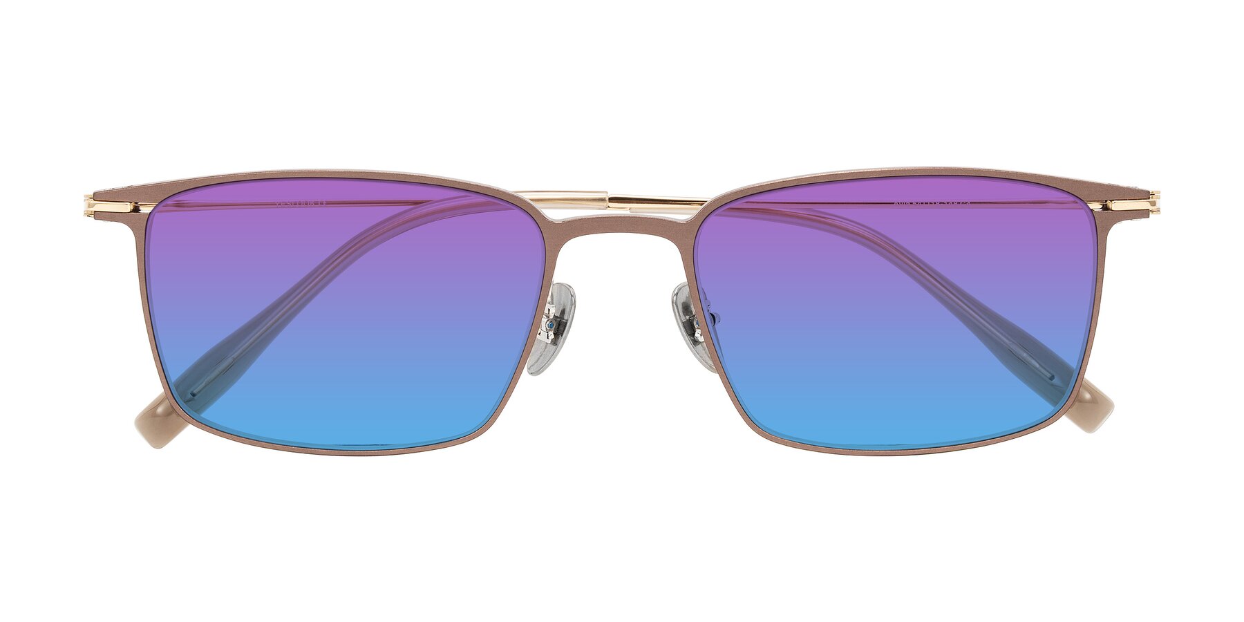 Folded Front of Ayla in Brown/Gold with Purple / Blue Gradient Lenses