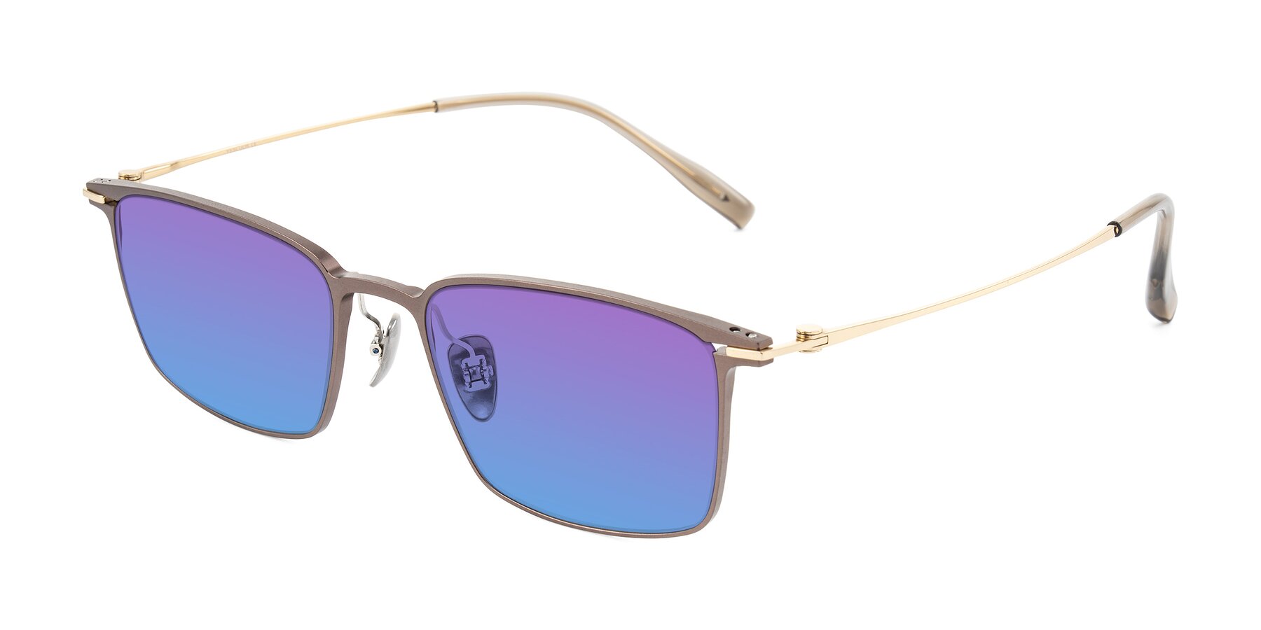 Angle of Ayla in Brown/Gold with Purple / Blue Gradient Lenses