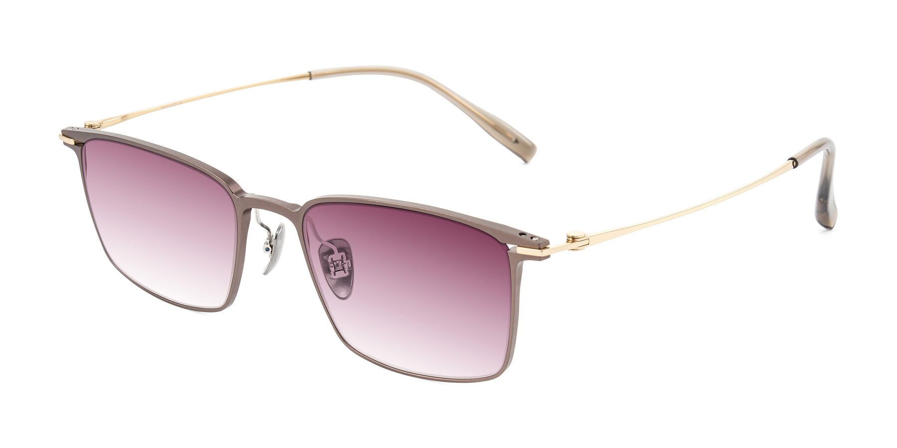 Angle of Ayla in Brown/Gold with Wine Gradient Lenses