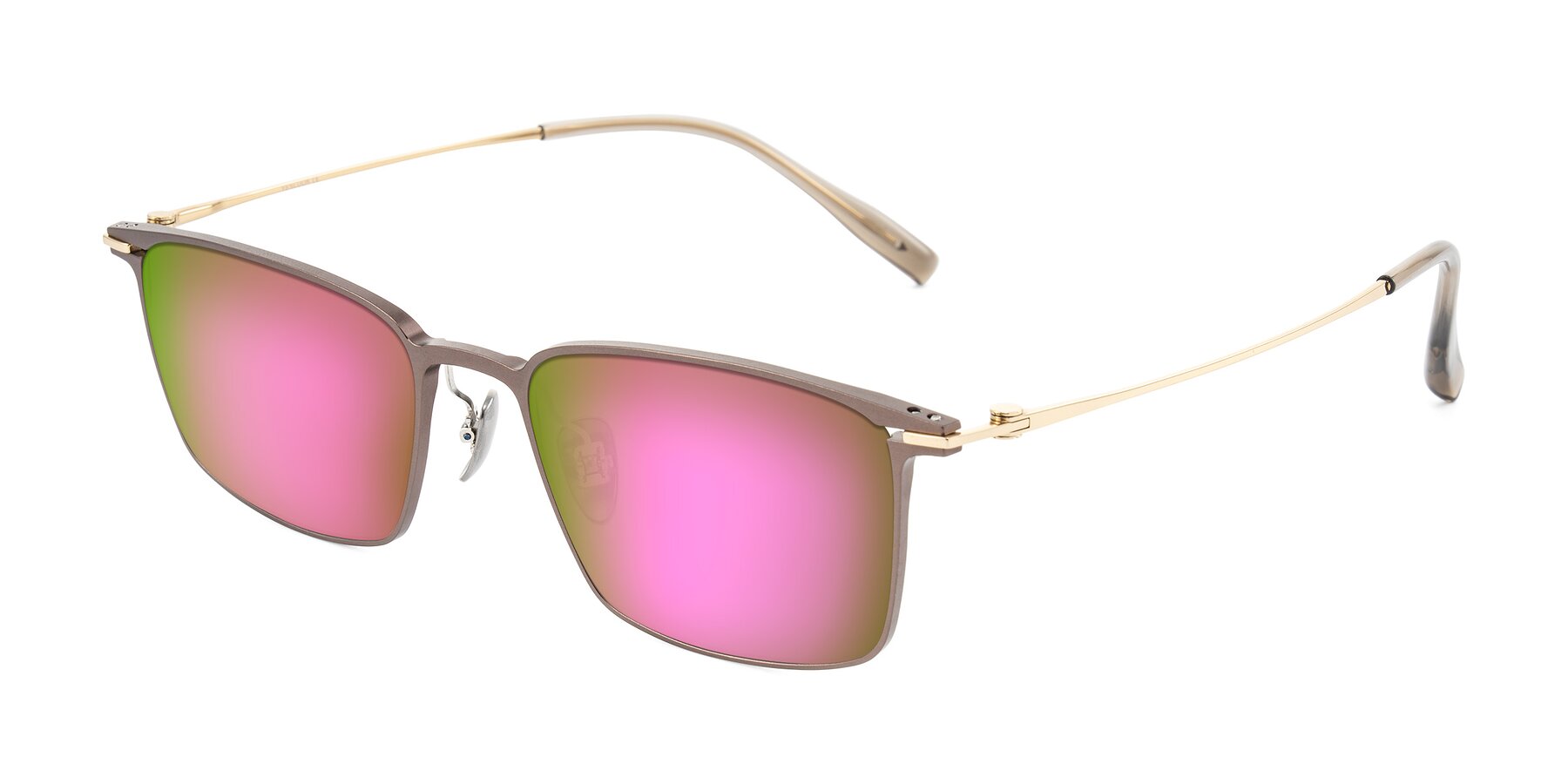 Angle of Ayla in Brown/Gold with Pink Mirrored Lenses