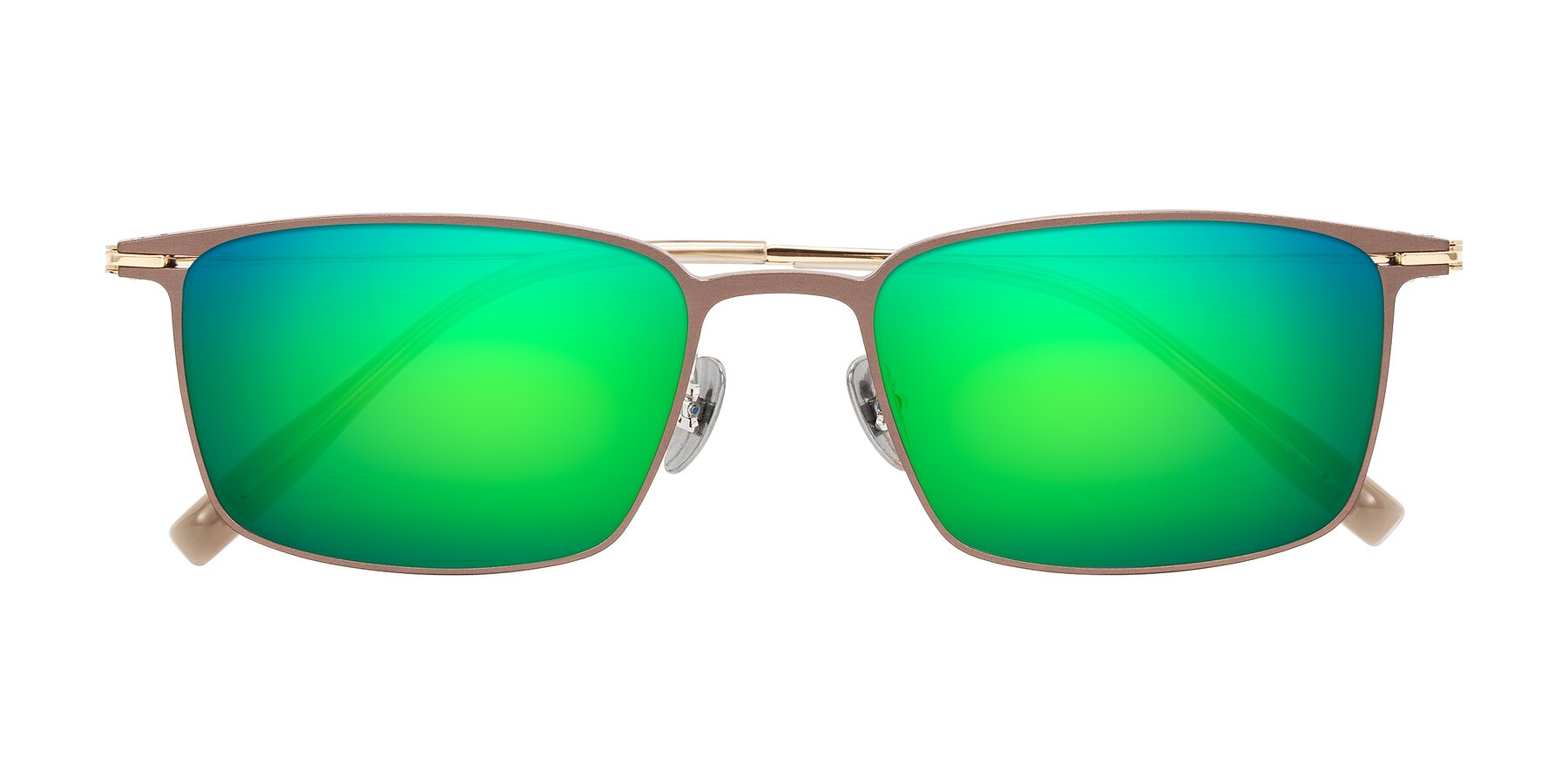 Folded Front of Ayla in Brown/Gold with Green Mirrored Lenses