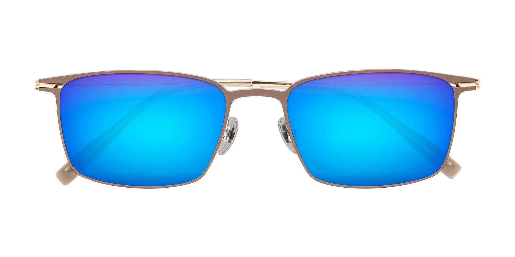 Folded Front of Ayla in Brown/Gold with Blue Mirrored Lenses