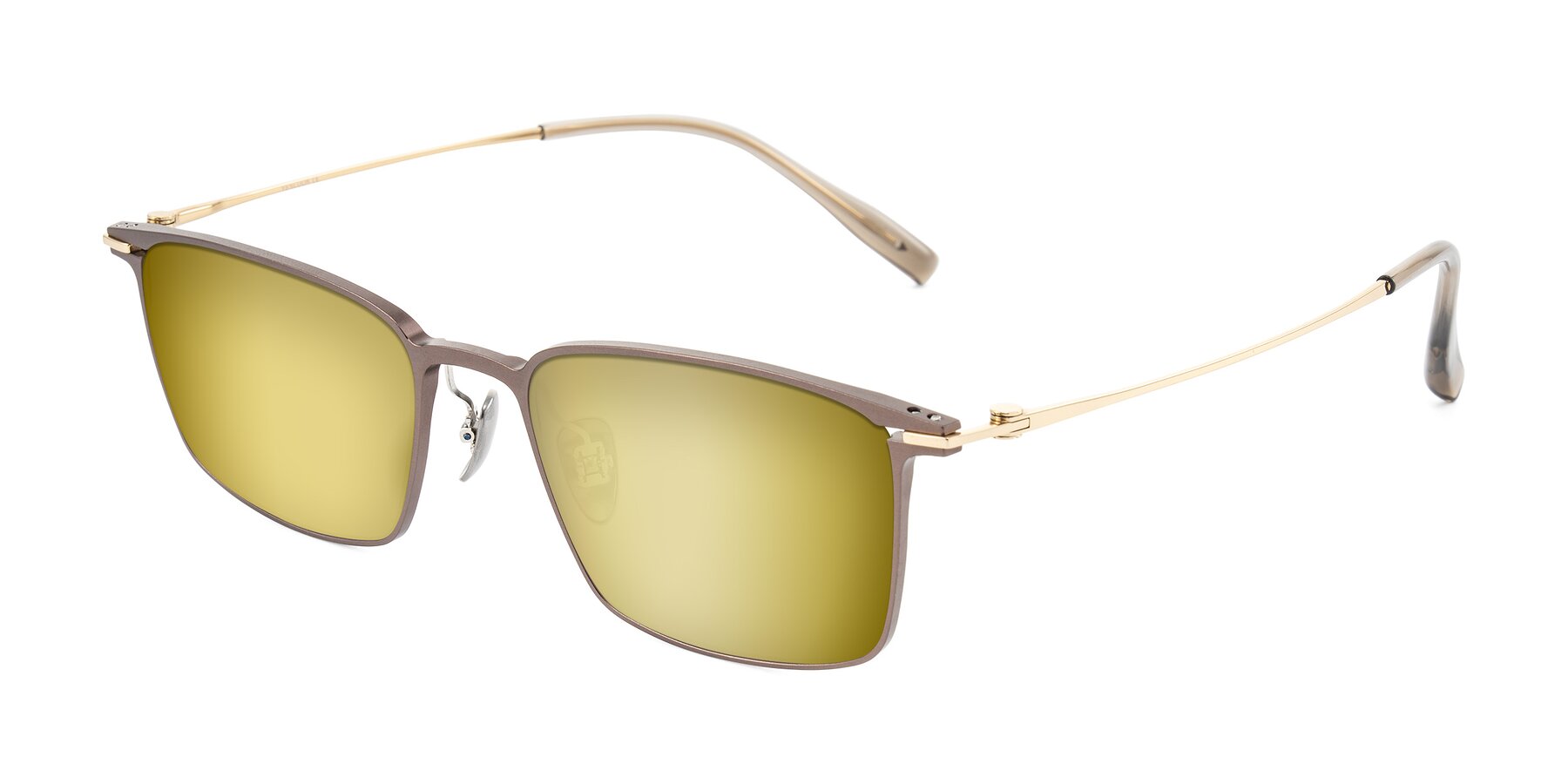 Angle of Ayla in Brown/Gold with Gold Mirrored Lenses