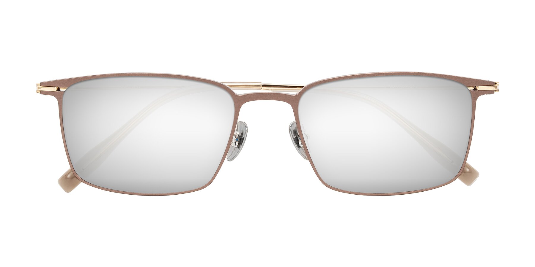 Folded Front of Ayla in Brown/Gold with Silver Mirrored Lenses