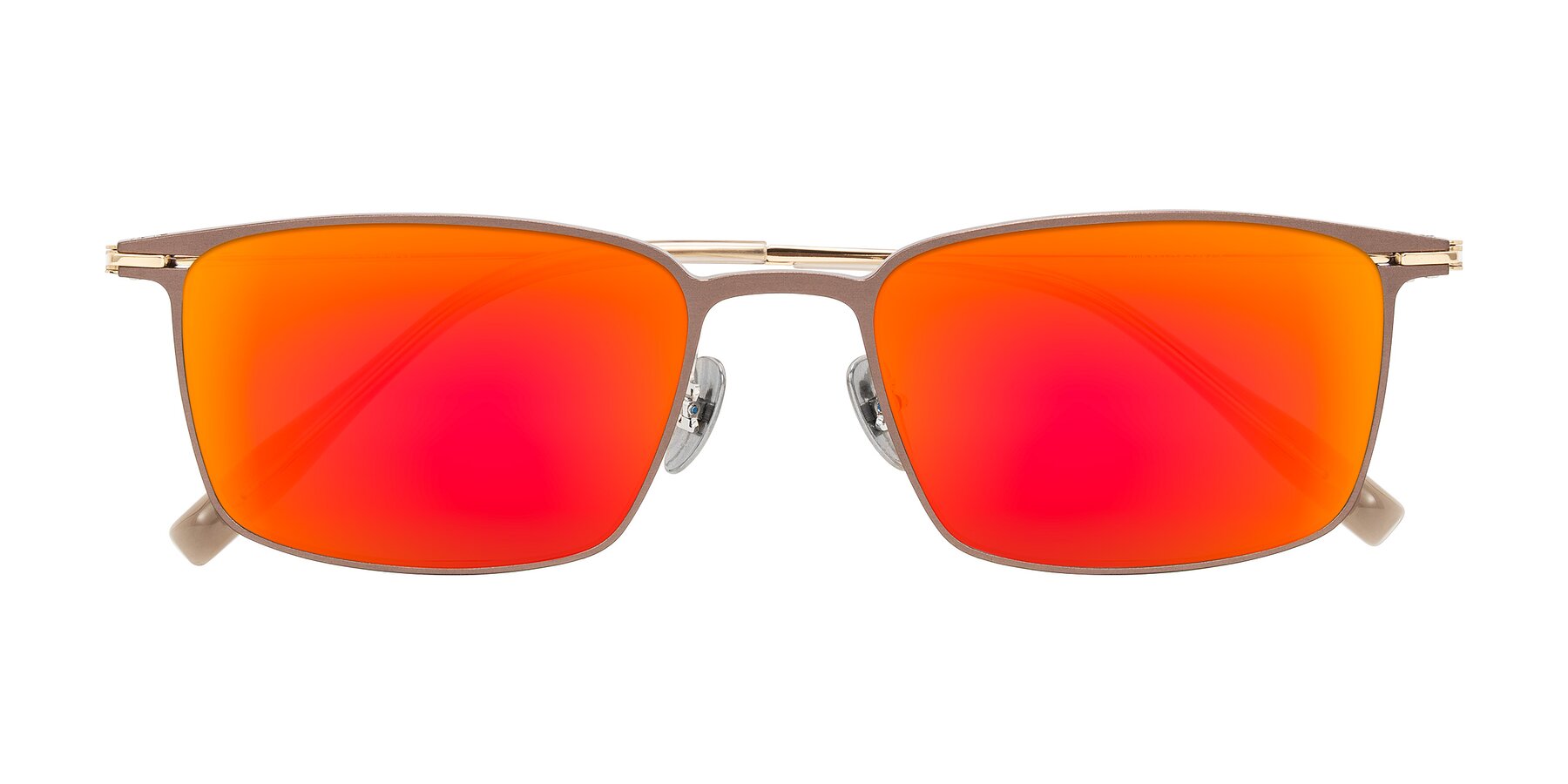 Folded Front of Ayla in Brown/Gold with Red Gold Mirrored Lenses