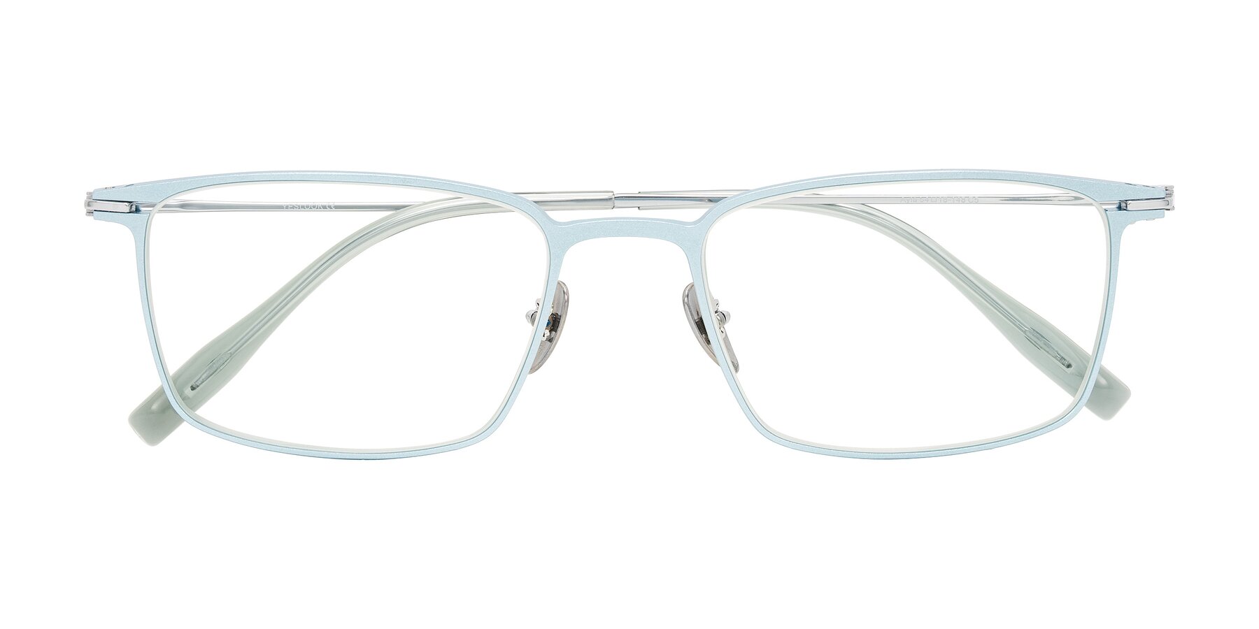 Folded Front of Ayla in Pastel Blue/Silver with Clear Eyeglass Lenses