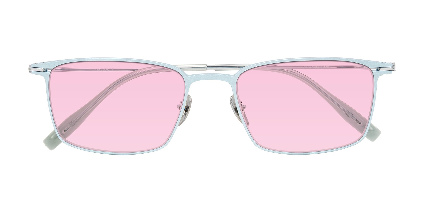 Folded Front of Ayla in Pastel Blue/Silver with Light Pink Tinted Lenses