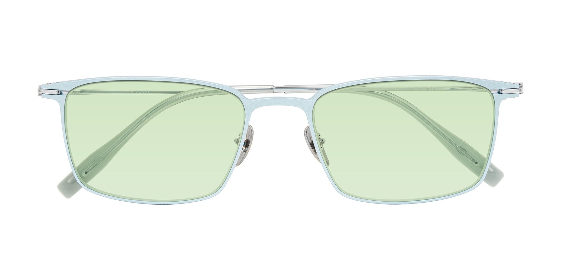 Folded Front of Ayla in Pastel Blue/Silver with Light Green Tinted Lenses
