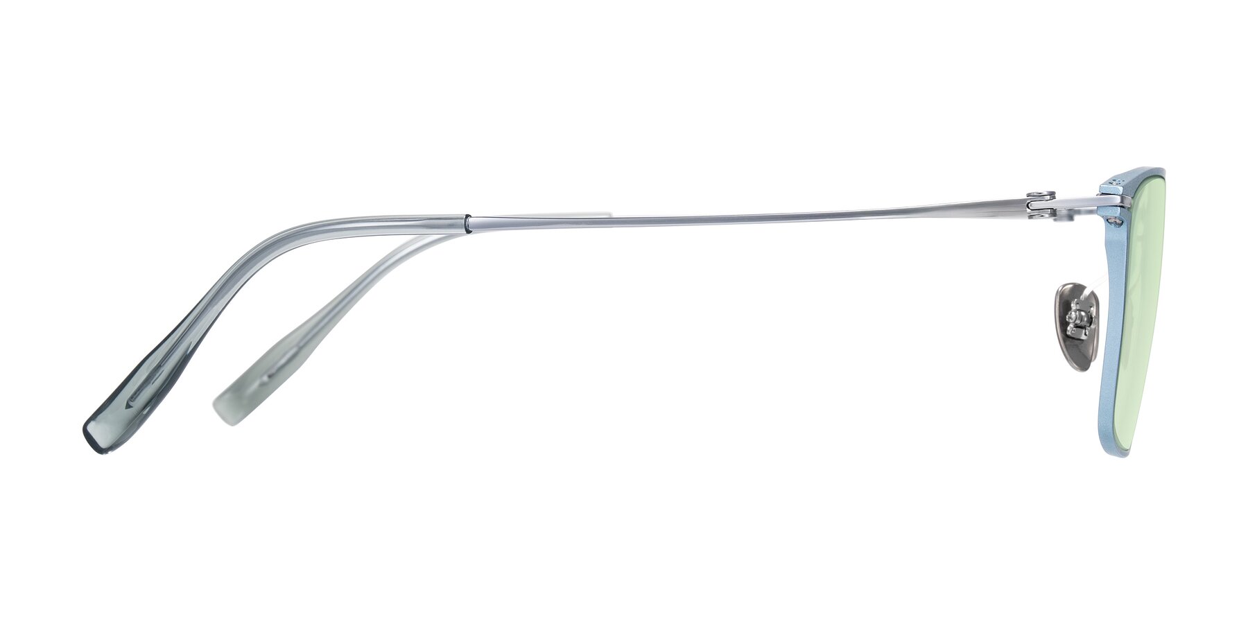 Side of Ayla in Pastel Blue/Silver with Light Green Tinted Lenses