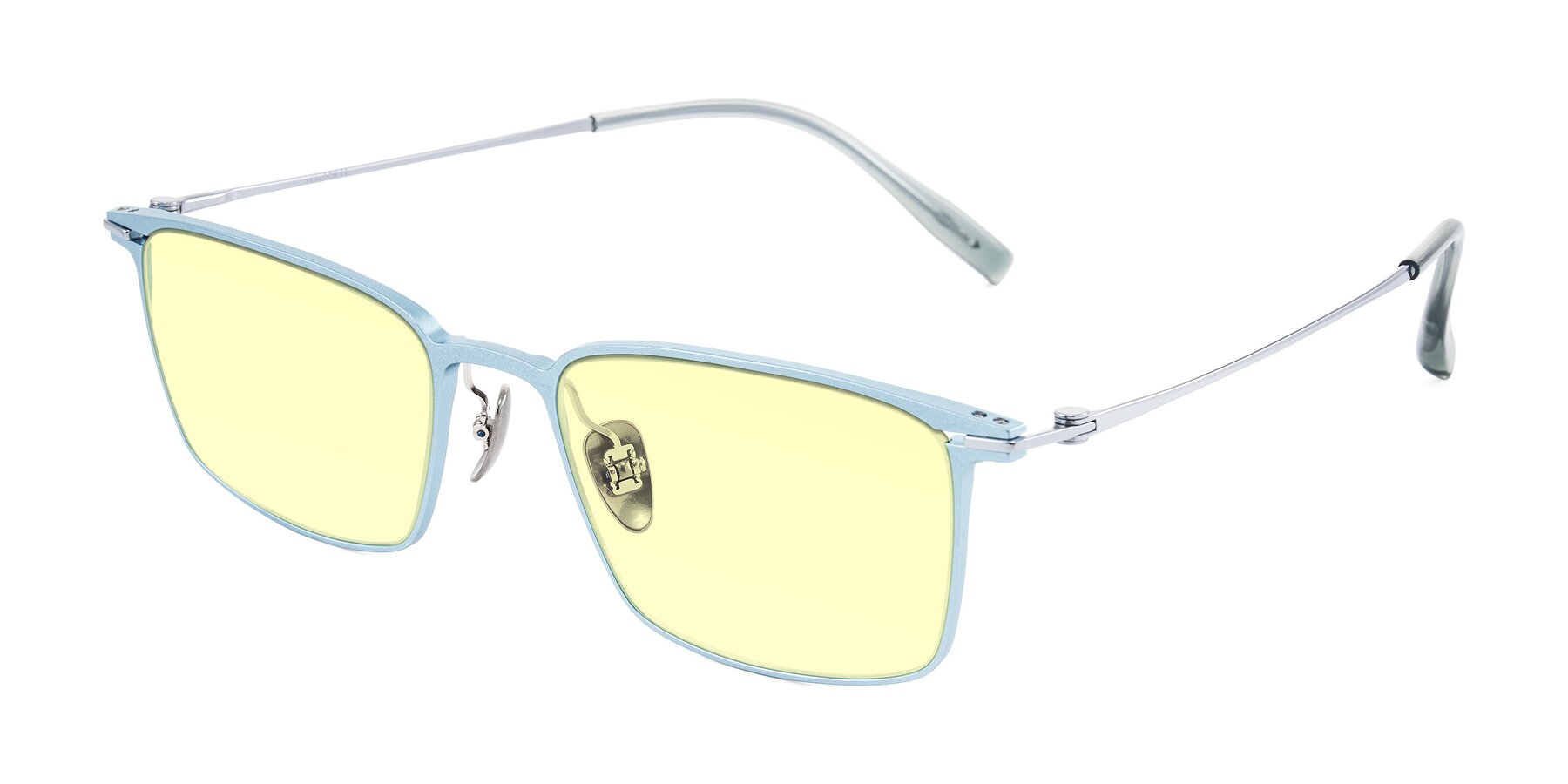 Angle of Ayla in Pastel Blue/Silver with Light Yellow Tinted Lenses