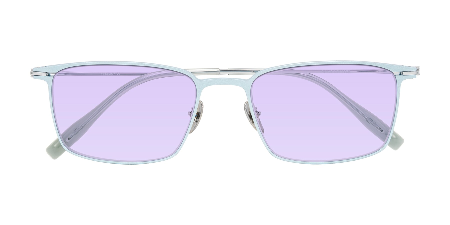 Folded Front of Ayla in Pastel Blue/Silver with Light Purple Tinted Lenses