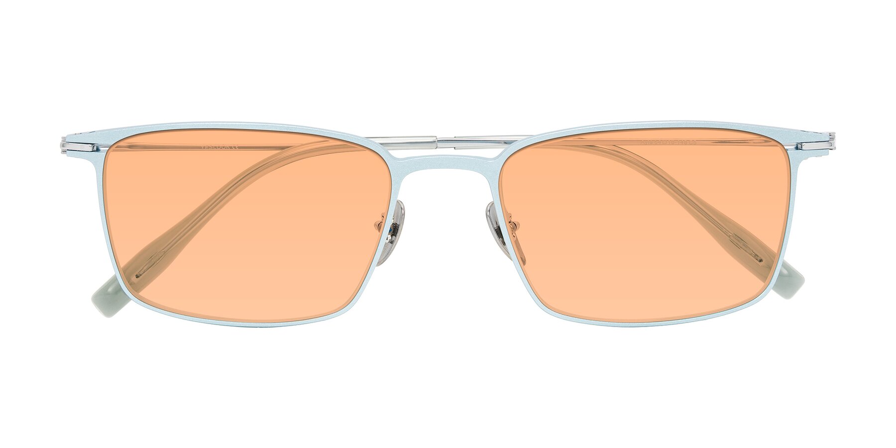 Folded Front of Ayla in Pastel Blue/Silver with Light Orange Tinted Lenses