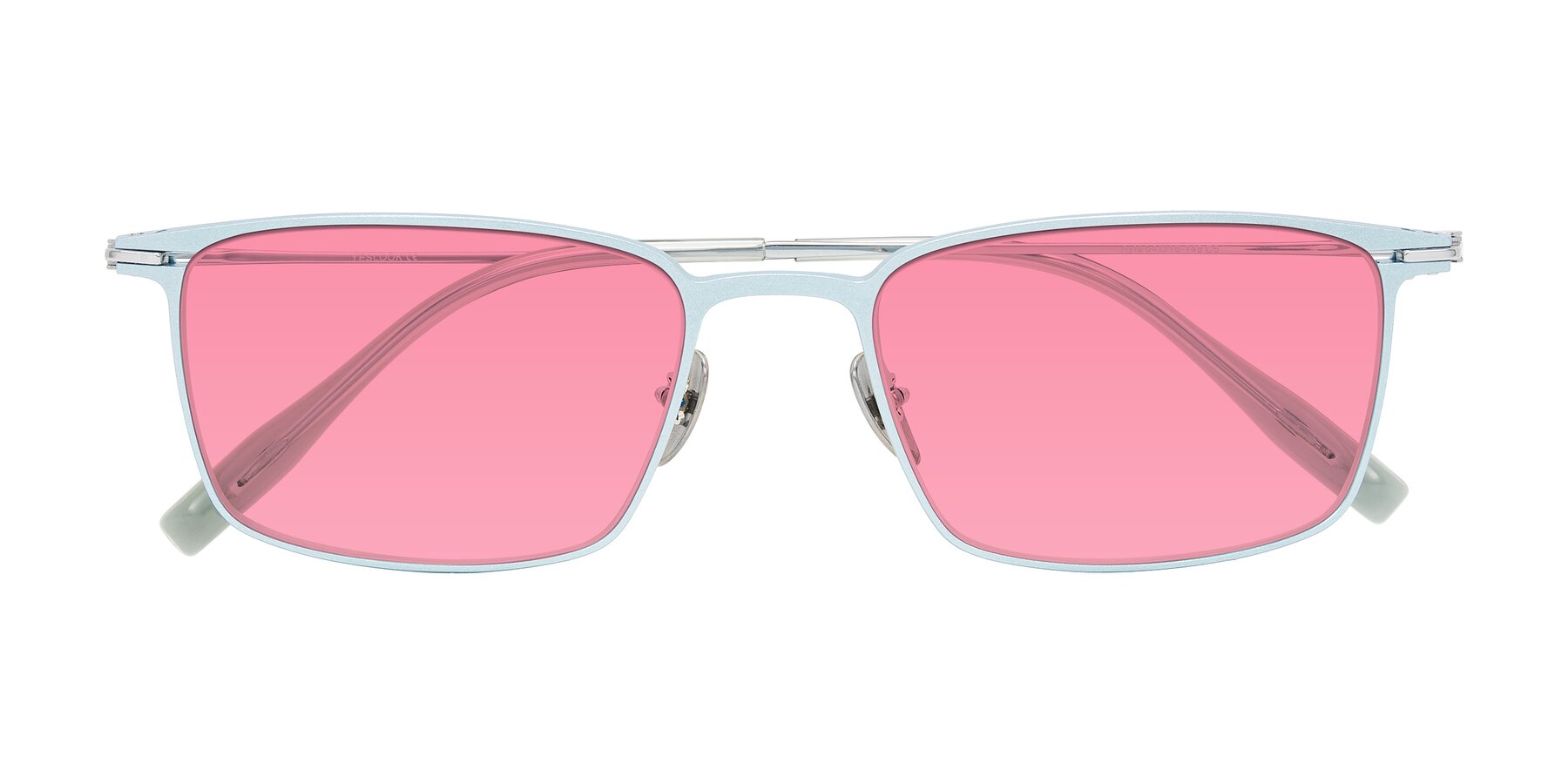Folded Front of Ayla in Pastel Blue/Silver with Pink Tinted Lenses