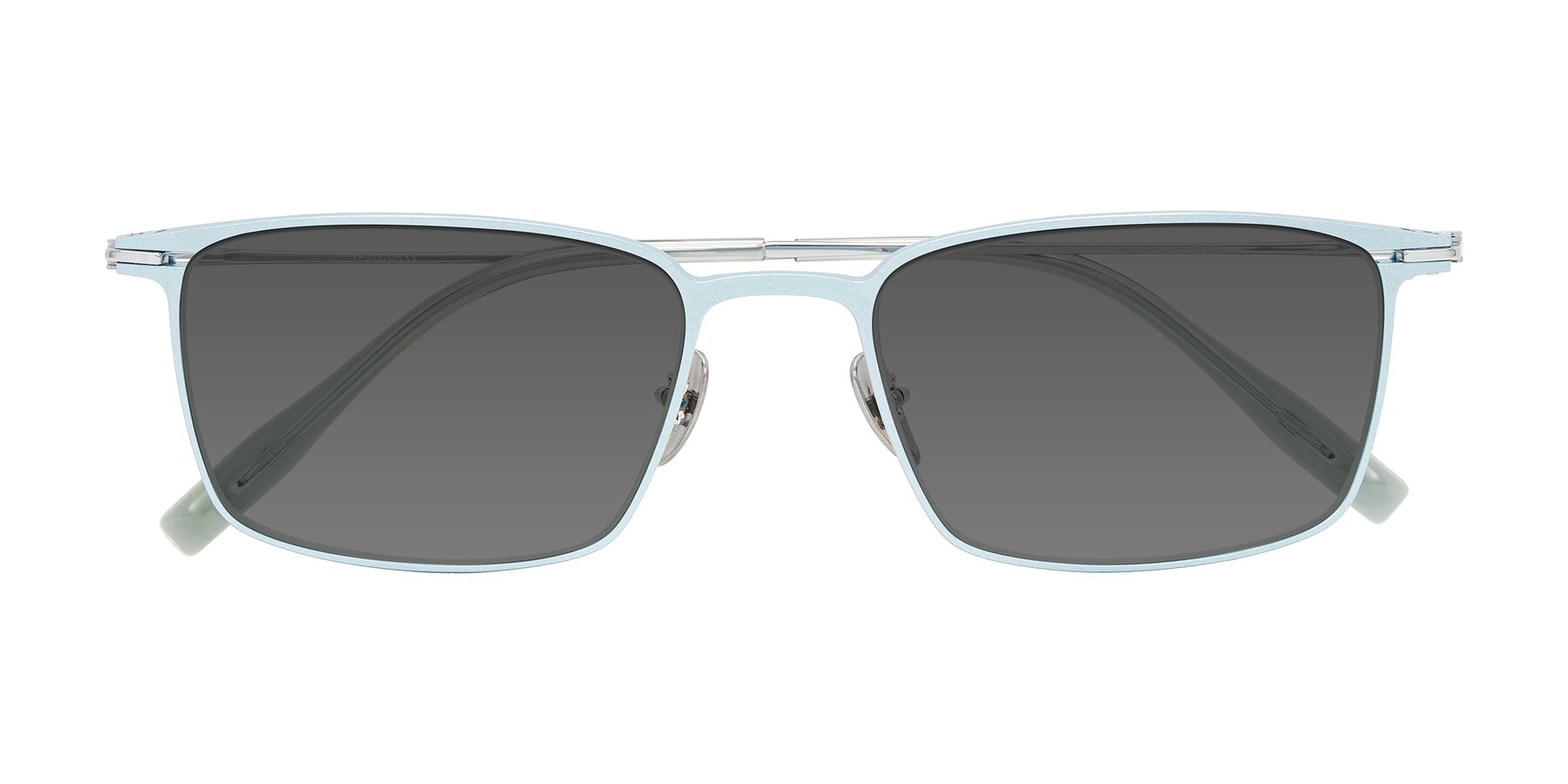 Folded Front of Ayla in Pastel Blue/Silver with Medium Gray Tinted Lenses