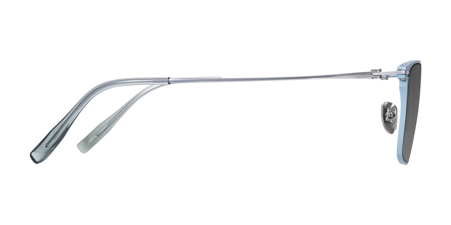 Side of Ayla in Pastel Blue/Silver with Medium Gray Tinted Lenses