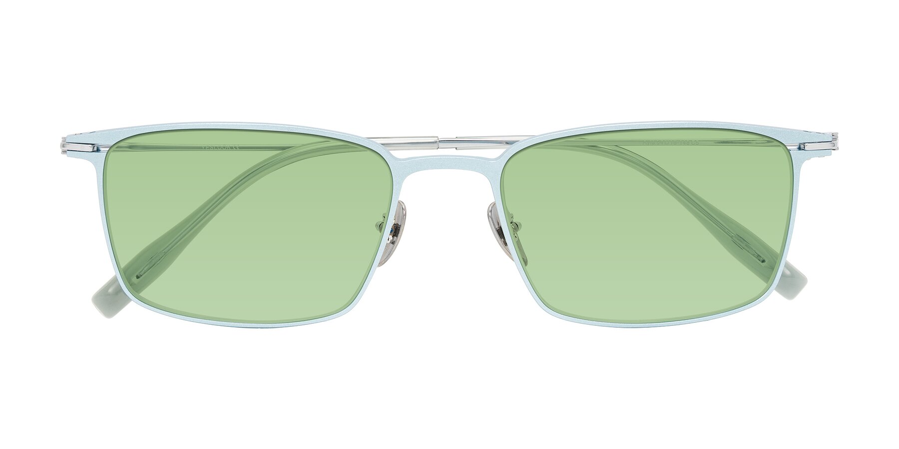 Folded Front of Ayla in Pastel Blue/Silver with Medium Green Tinted Lenses