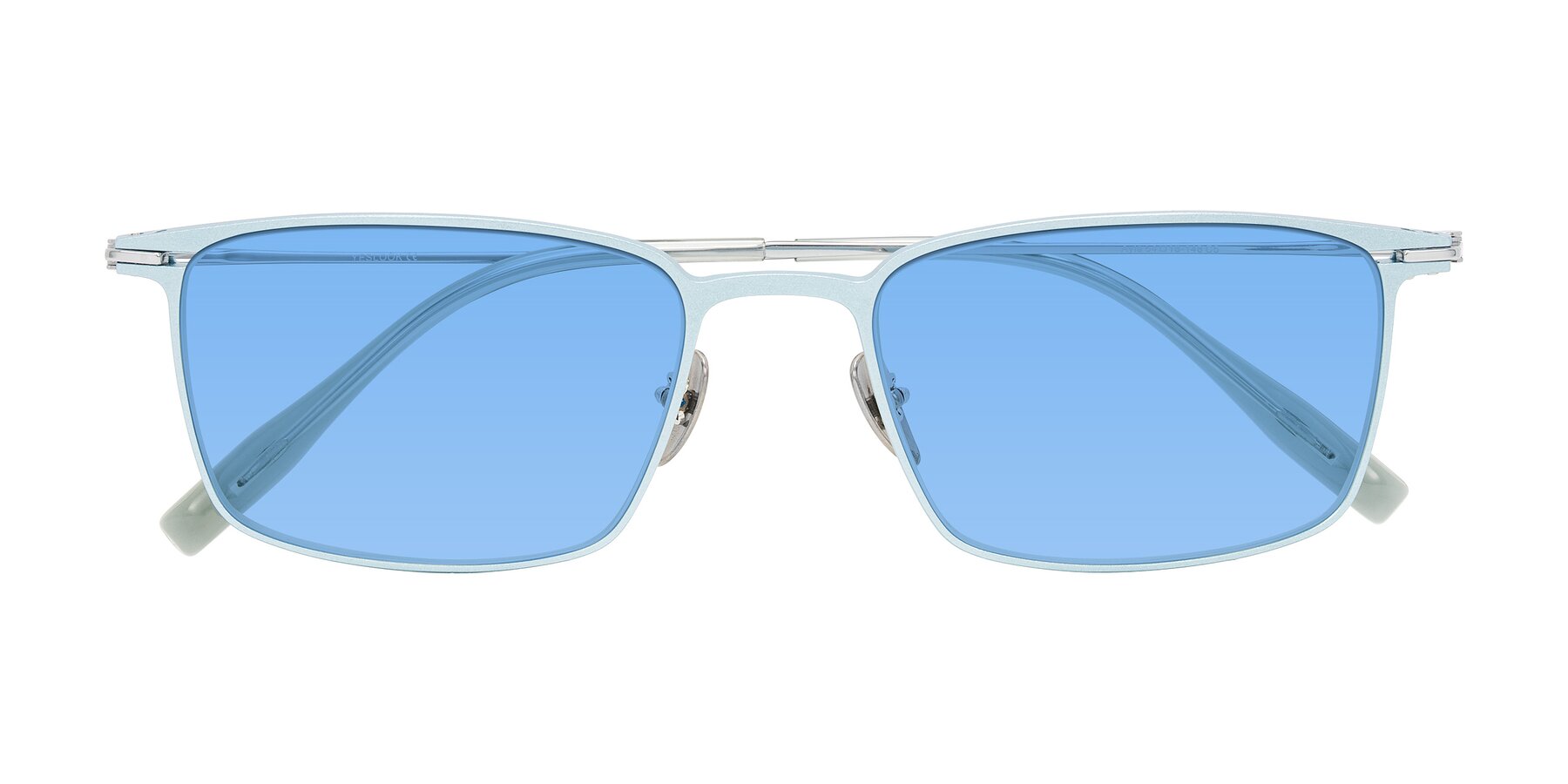 Folded Front of Ayla in Pastel Blue/Silver with Medium Blue Tinted Lenses