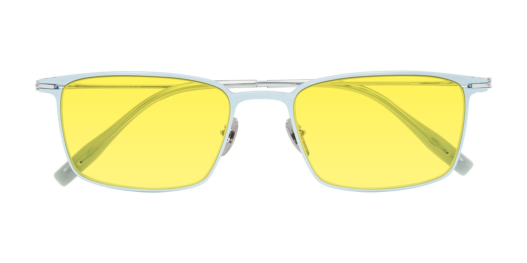 Folded Front of Ayla in Pastel Blue/Silver with Medium Yellow Tinted Lenses