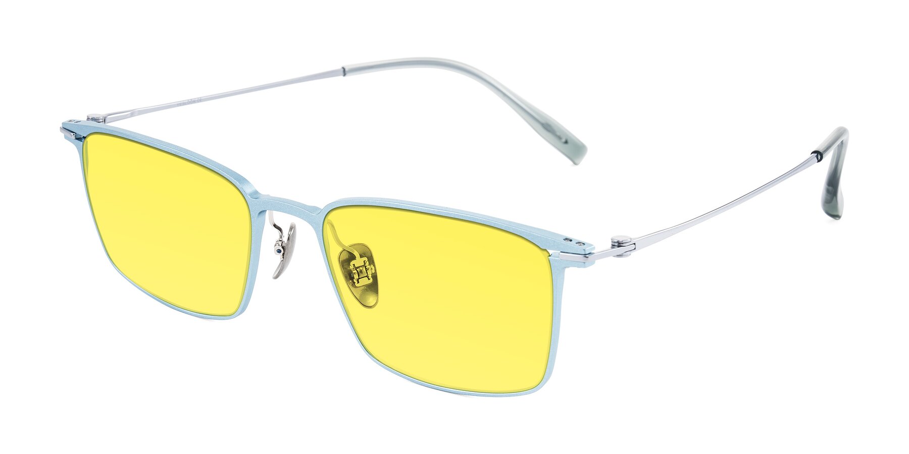 Angle of Ayla in Pastel Blue/Silver with Medium Yellow Tinted Lenses