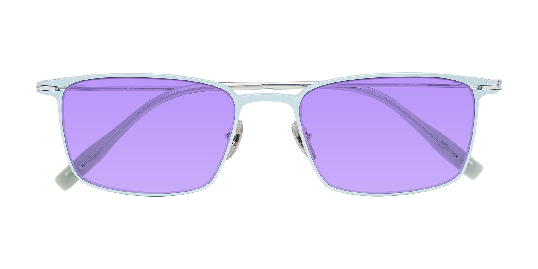 Folded Front of Ayla in Pastel Blue/Silver with Medium Purple Tinted Lenses
