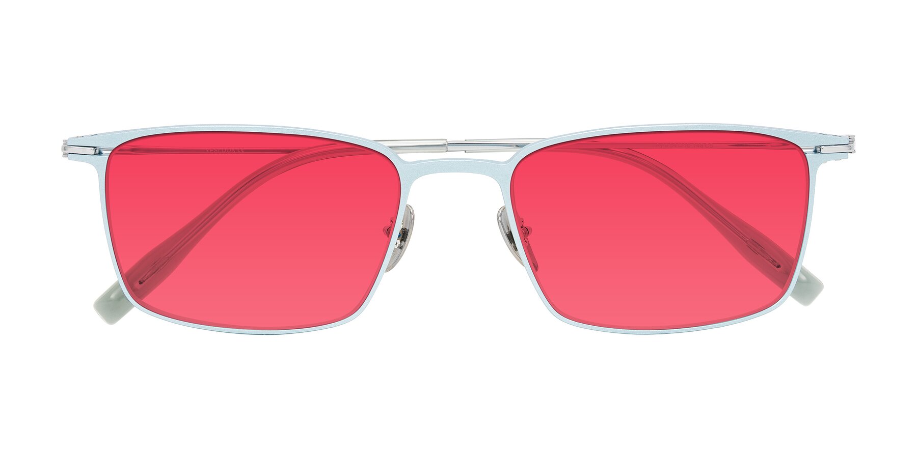 Folded Front of Ayla in Pastel Blue/Silver with Red Tinted Lenses