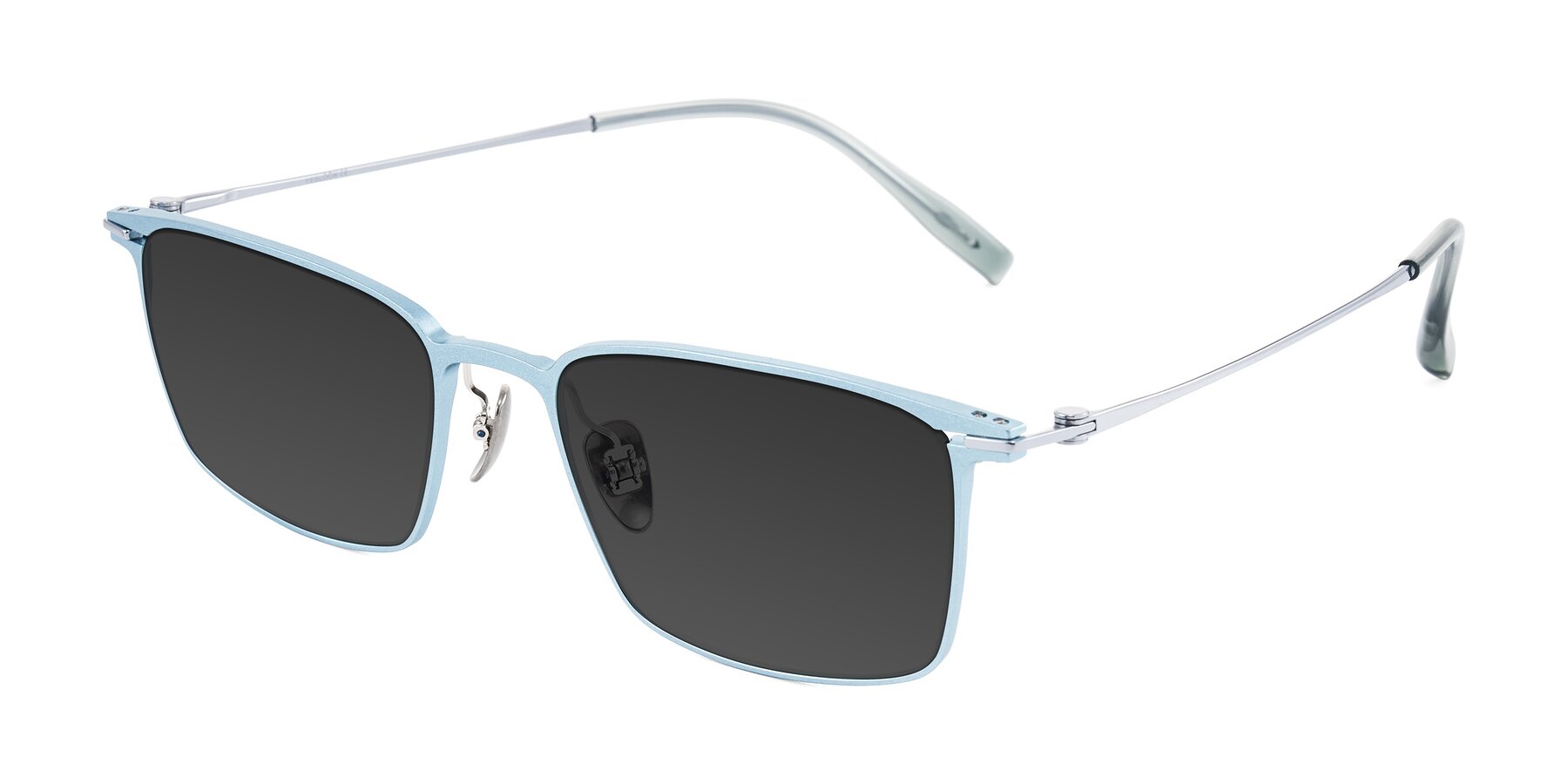 Angle of Ayla in Pastel Blue/Silver with Gray Tinted Lenses