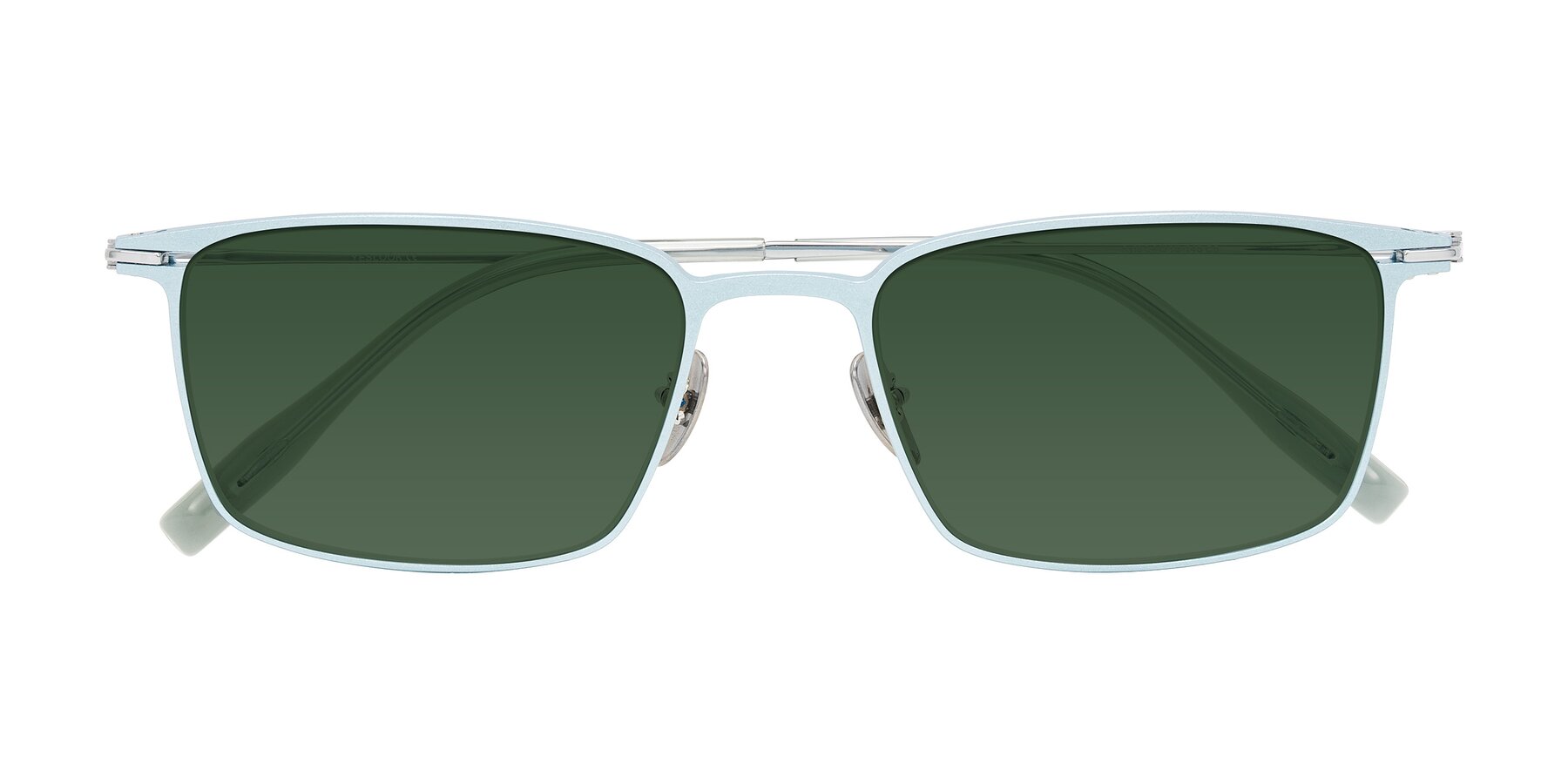 Folded Front of Ayla in Pastel Blue/Silver with Green Tinted Lenses