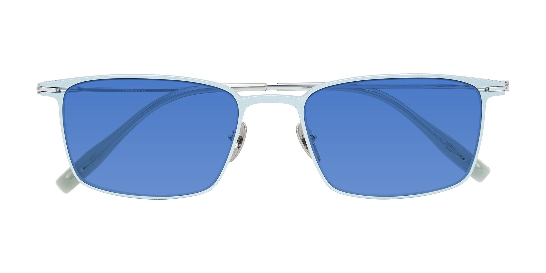 Folded Front of Ayla in Pastel Blue/Silver with Blue Tinted Lenses