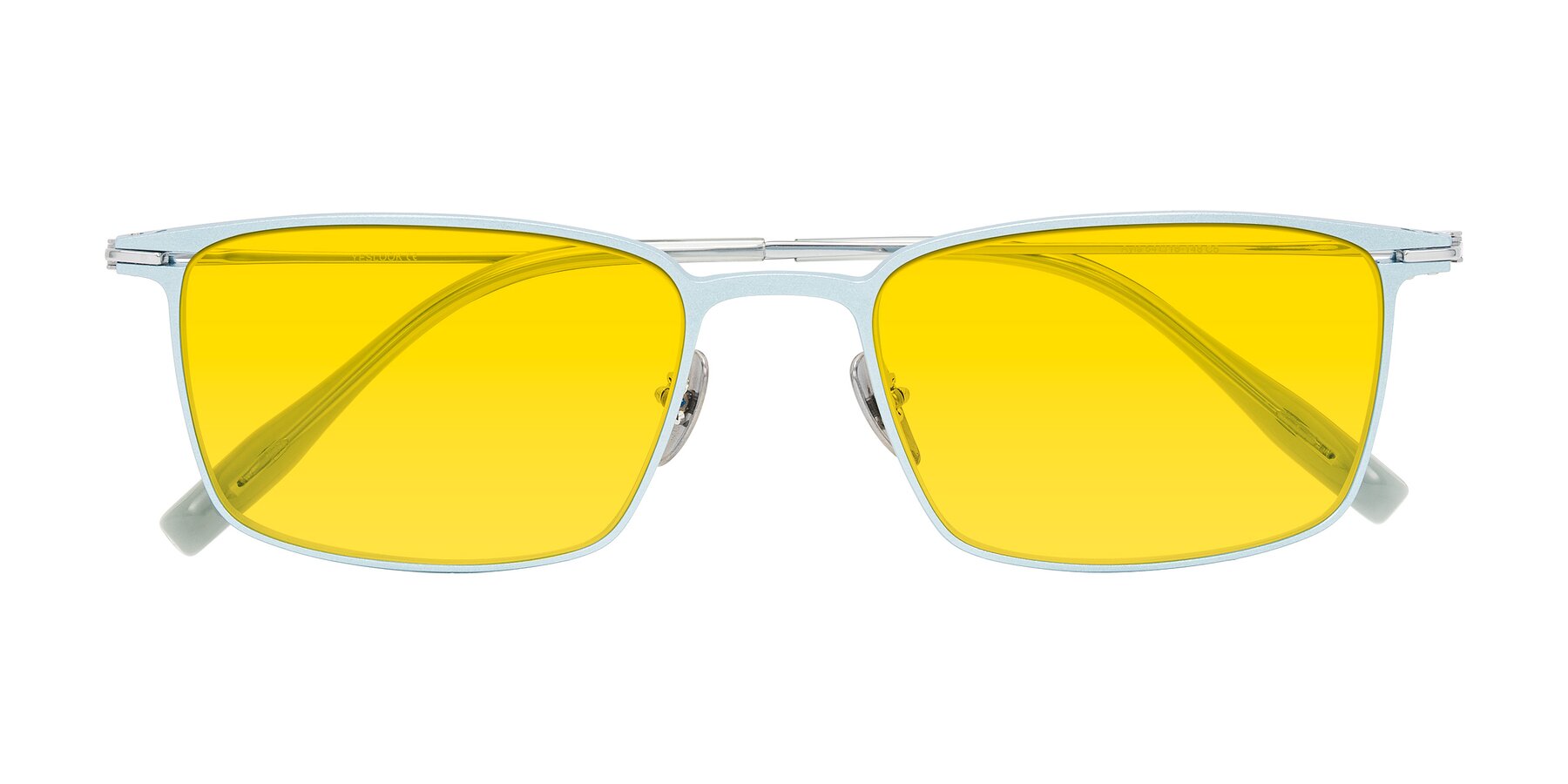 Folded Front of Ayla in Pastel Blue/Silver with Yellow Tinted Lenses
