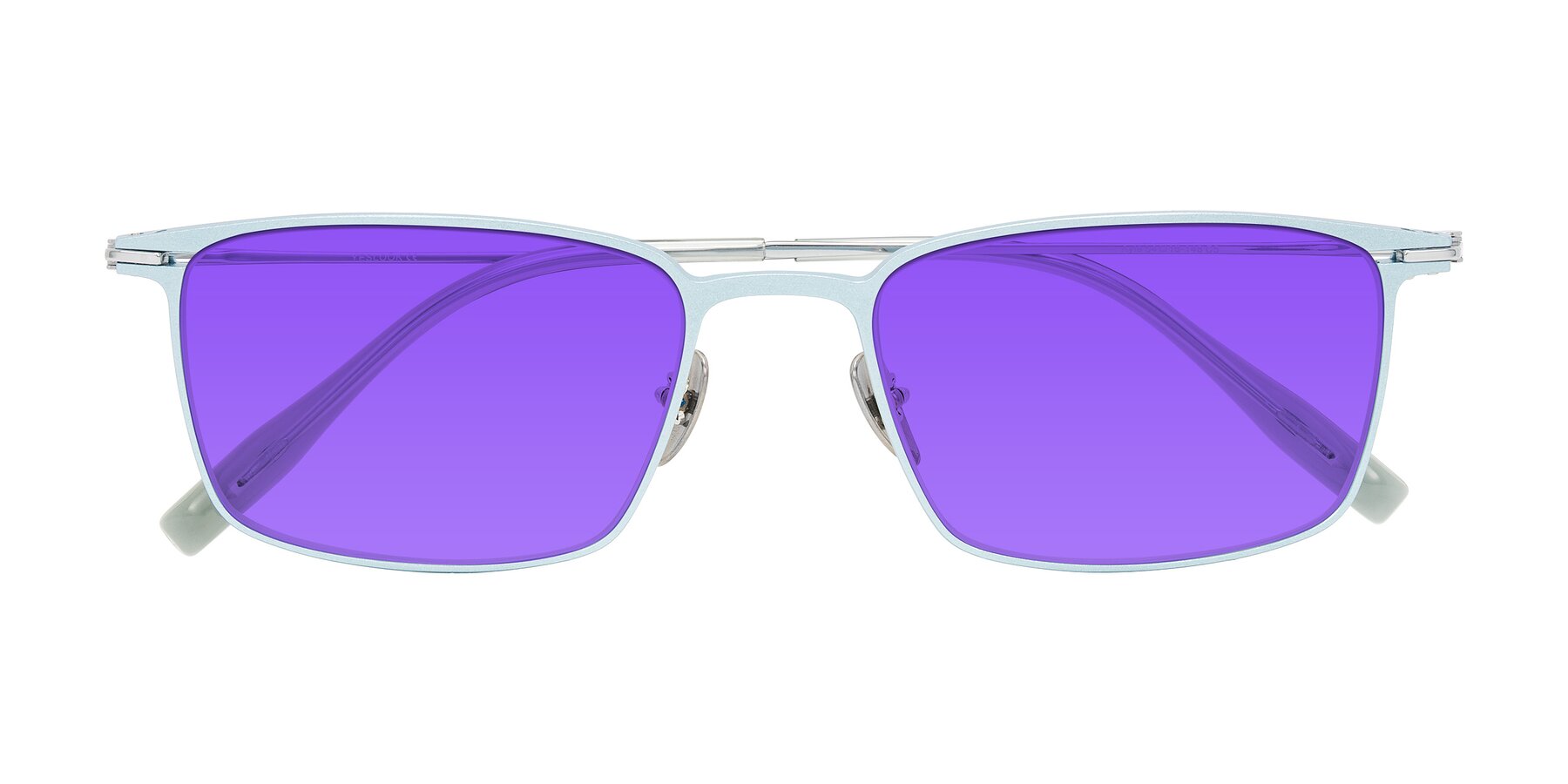 Folded Front of Ayla in Pastel Blue/Silver with Purple Tinted Lenses