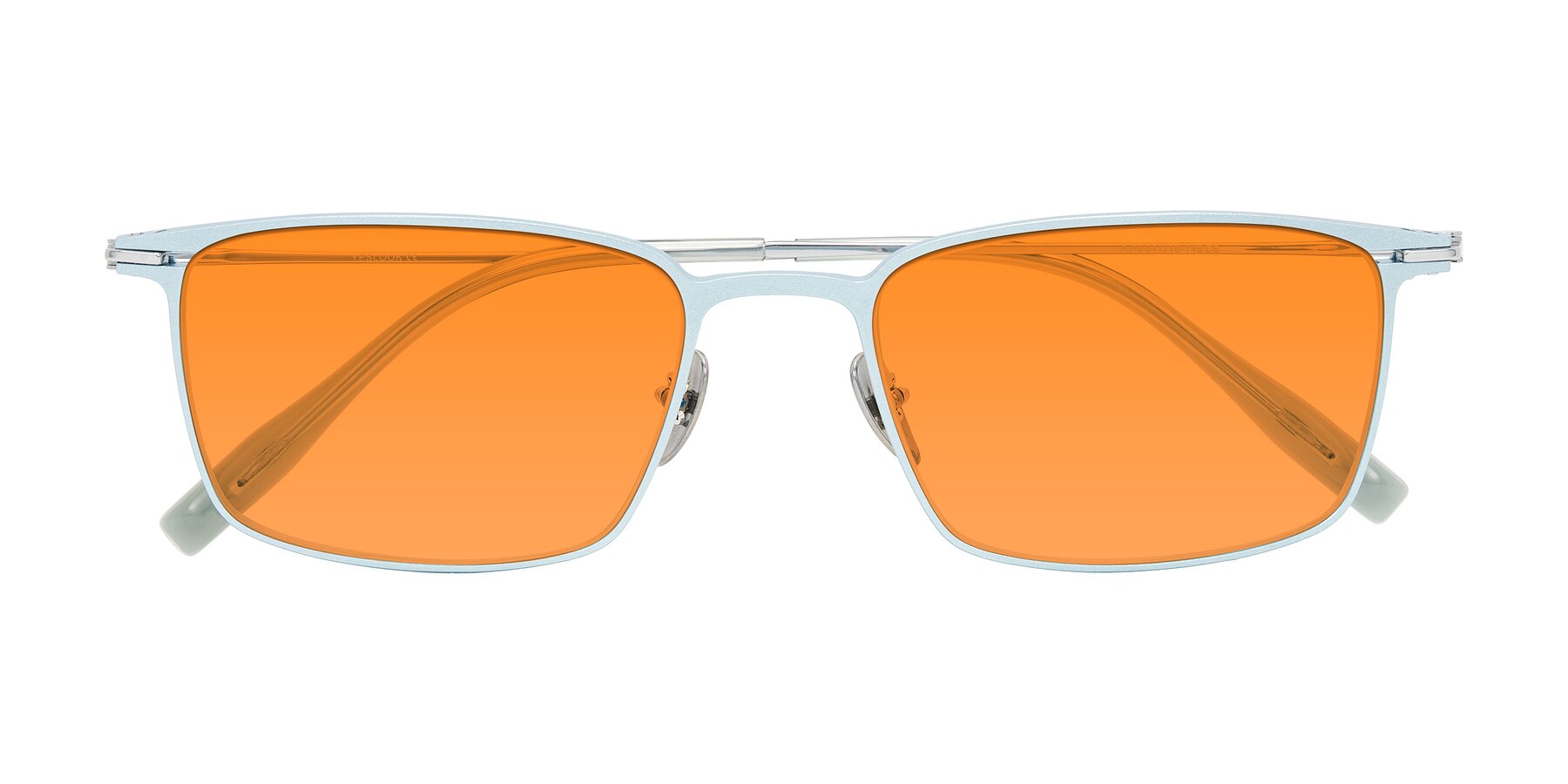 Folded Front of Ayla in Pastel Blue/Silver with Orange Tinted Lenses