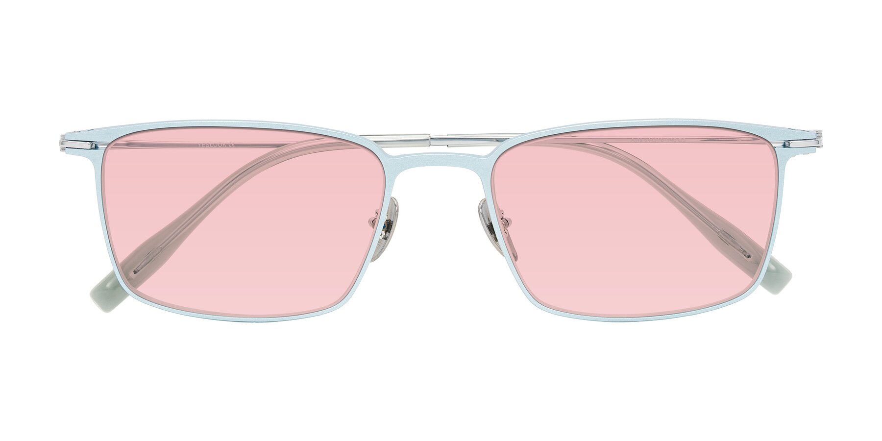Folded Front of Ayla in Pastel Blue/Silver with Light Garnet Tinted Lenses