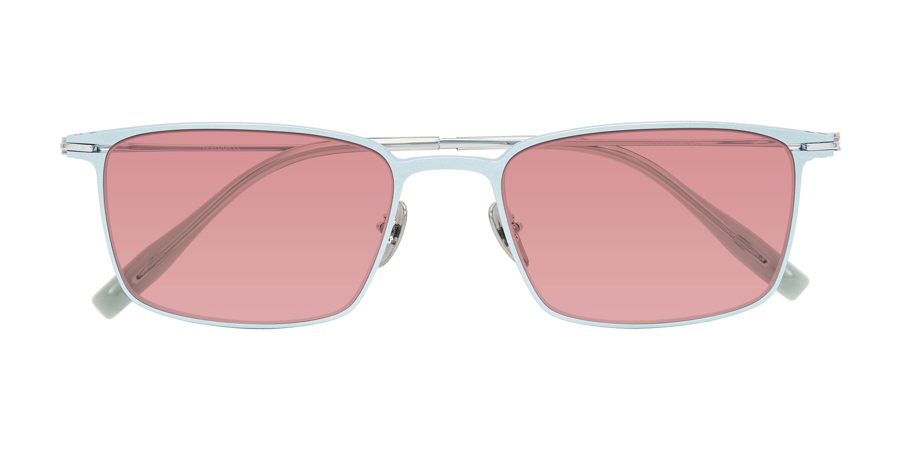 Folded Front of Ayla in Pastel Blue/Silver with Medium Garnet Tinted Lenses