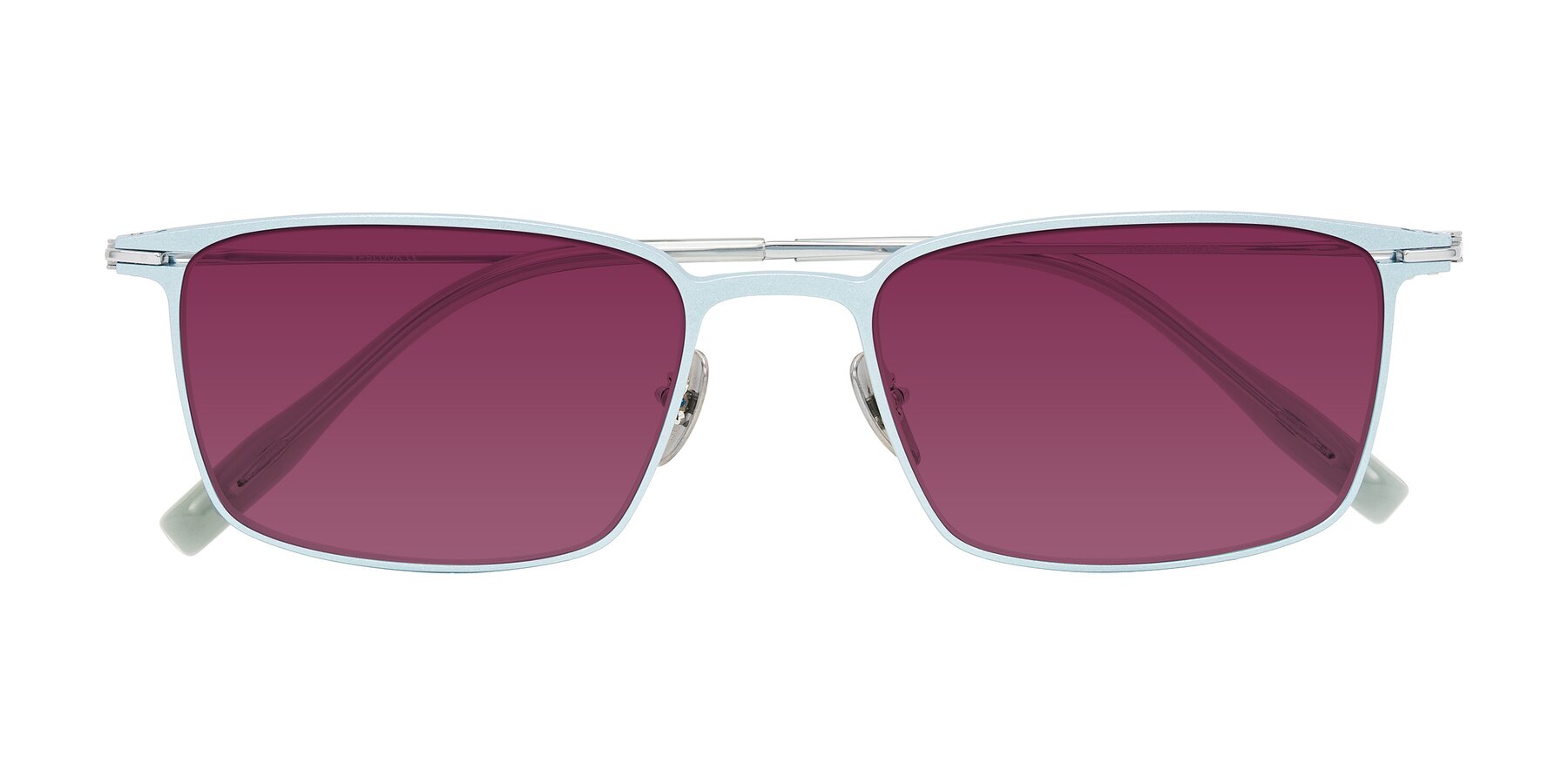 Folded Front of Ayla in Pastel Blue/Silver with Wine Tinted Lenses