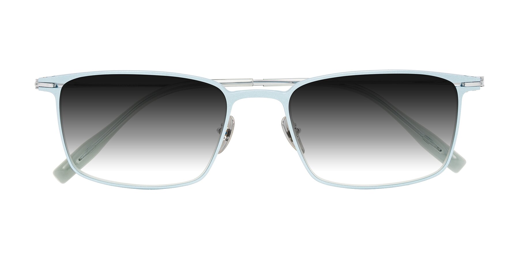 Folded Front of Ayla in Pastel Blue/Silver with Gray Gradient Lenses