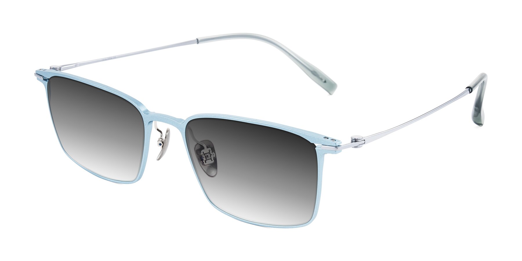 Angle of Ayla in Pastel Blue/Silver with Gray Gradient Lenses