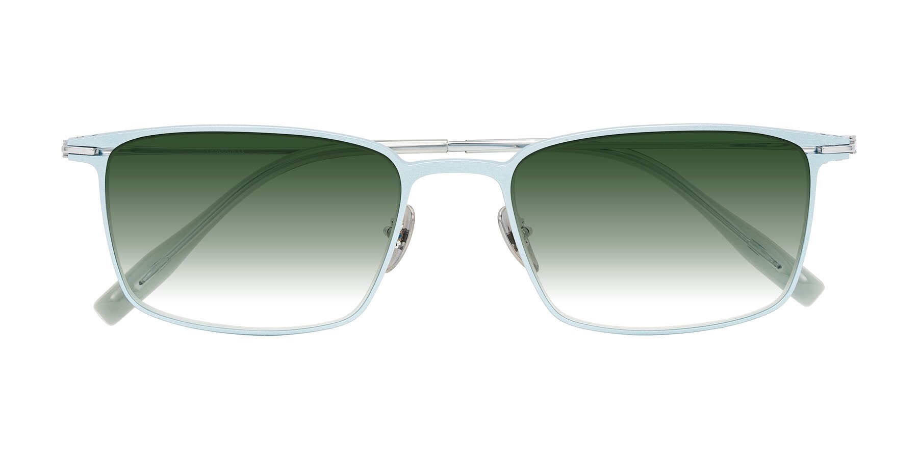 Folded Front of Ayla in Pastel Blue/Silver with Green Gradient Lenses