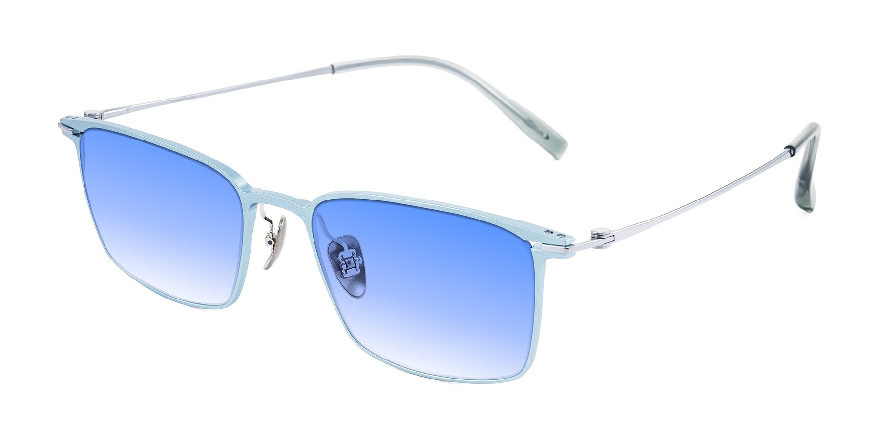 Angle of Ayla in Pastel Blue/Silver with Blue Gradient Lenses