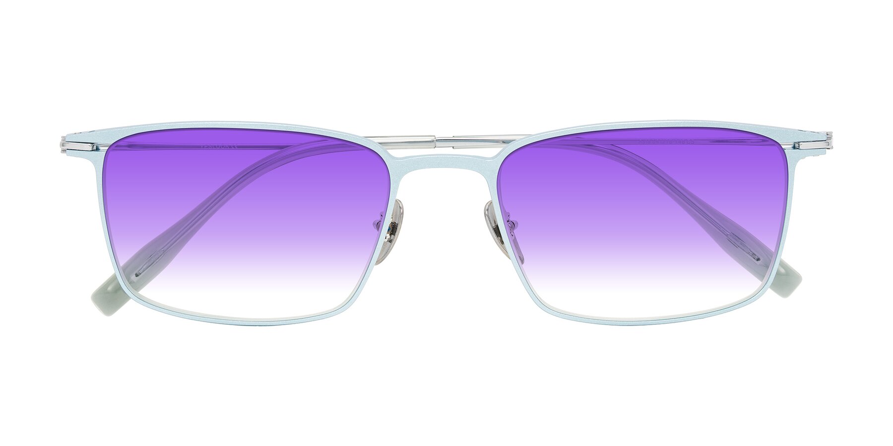 Folded Front of Ayla in Pastel Blue/Silver with Purple Gradient Lenses