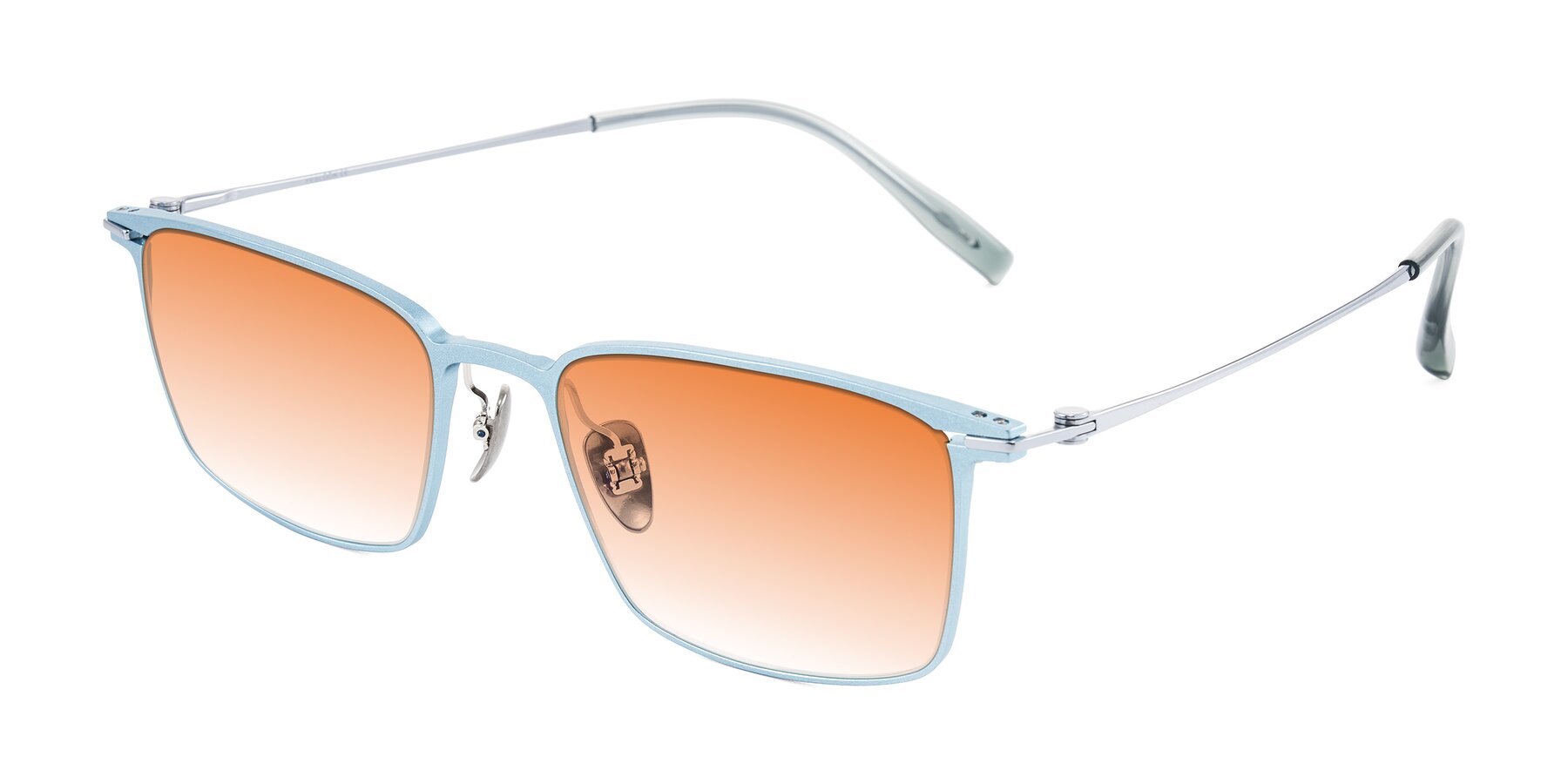 Angle of Ayla in Pastel Blue/Silver with Orange Gradient Lenses