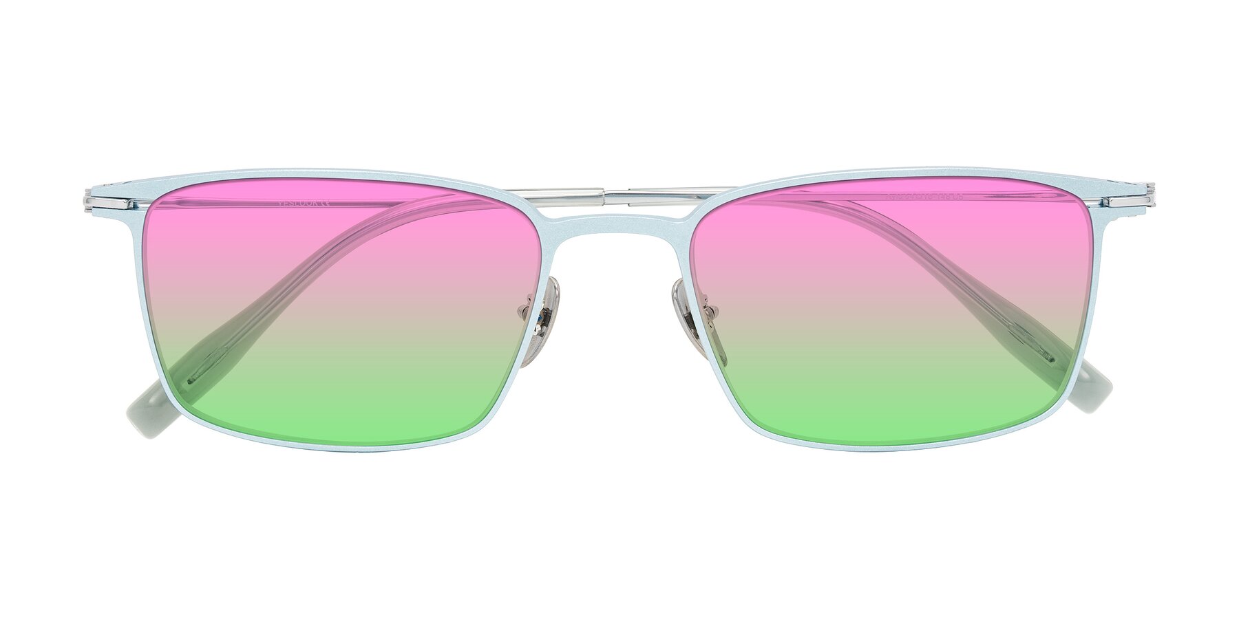 Folded Front of Ayla in Pastel Blue/Silver with Pink / Green Gradient Lenses