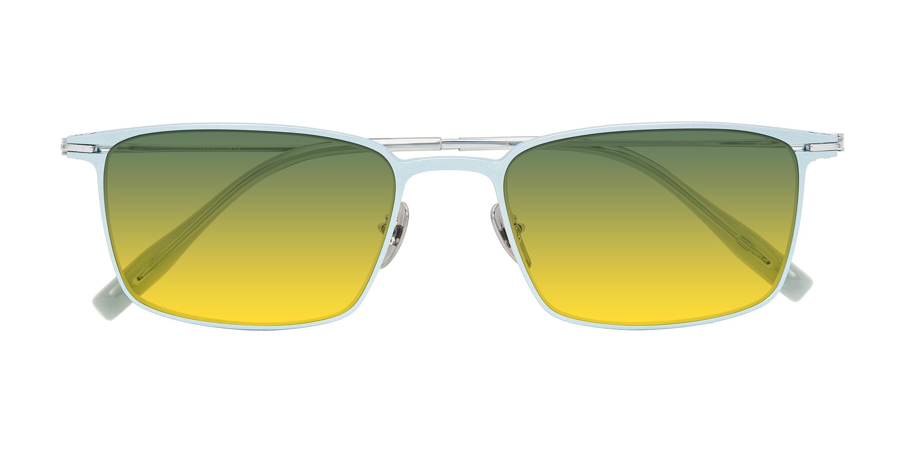 Folded Front of Ayla in Pastel Blue/Silver with Green / Yellow Gradient Lenses